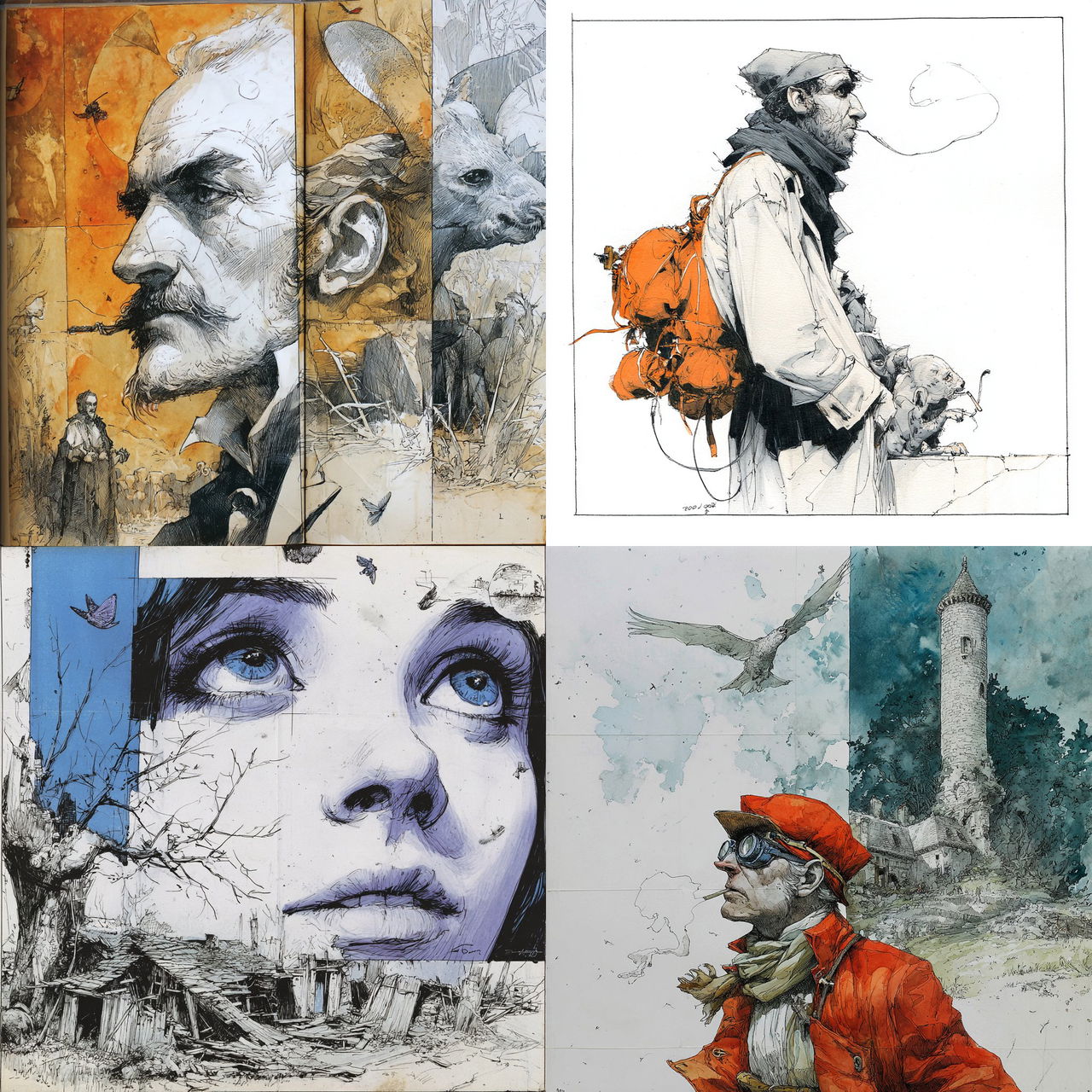 Sergio Toppi style, Midjourney V7, render 1 of 4