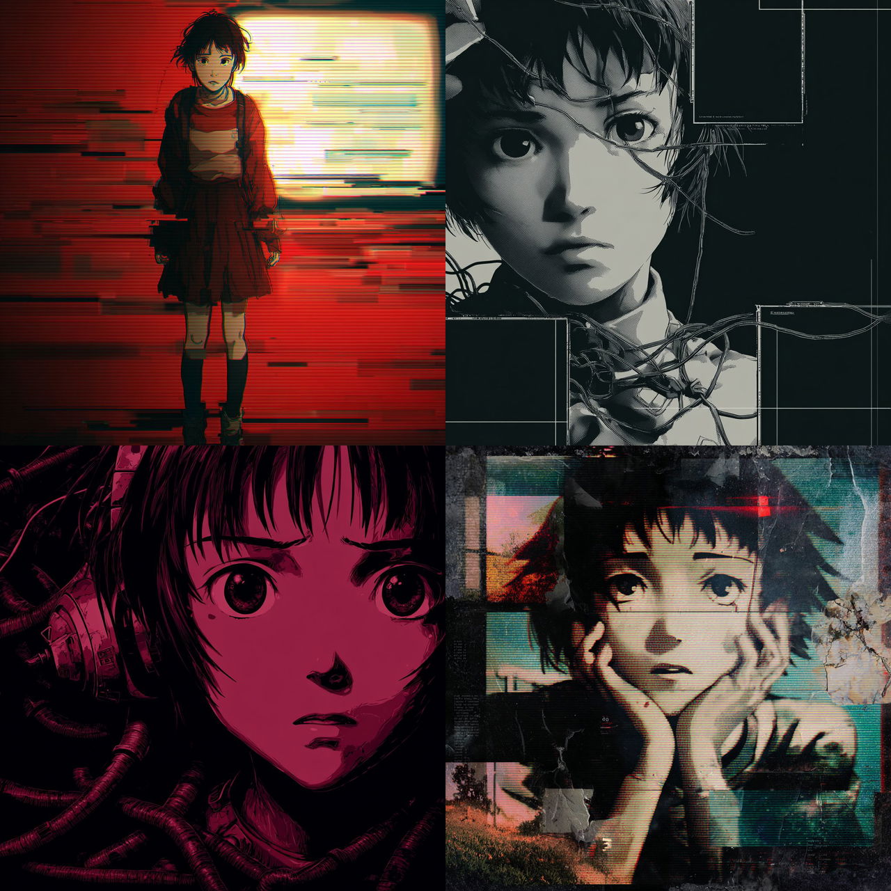 Serial Experiments Lain style, Midjourney V7, render 1 of 4