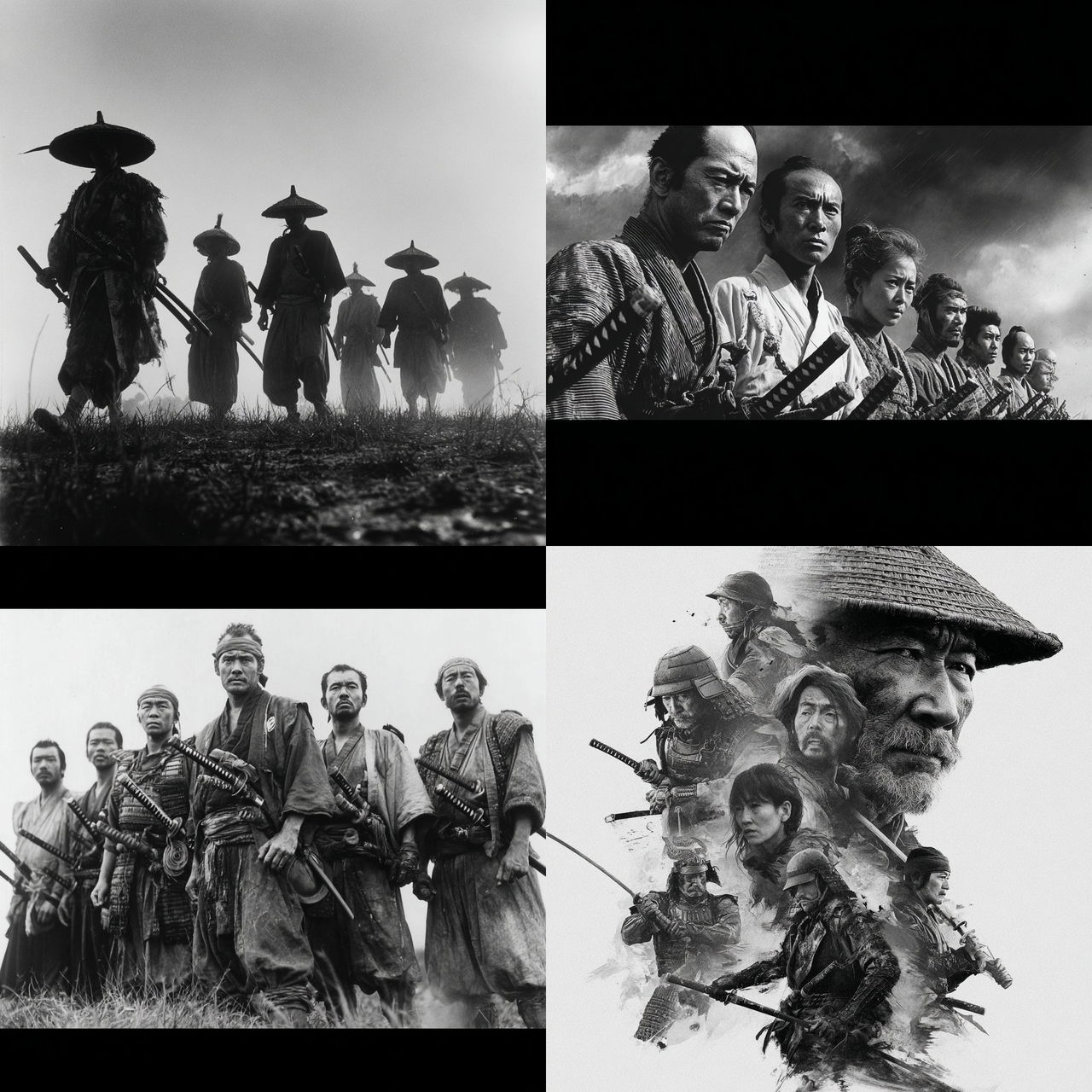 Seven Samurai style, Midjourney V7, render 1 of 4