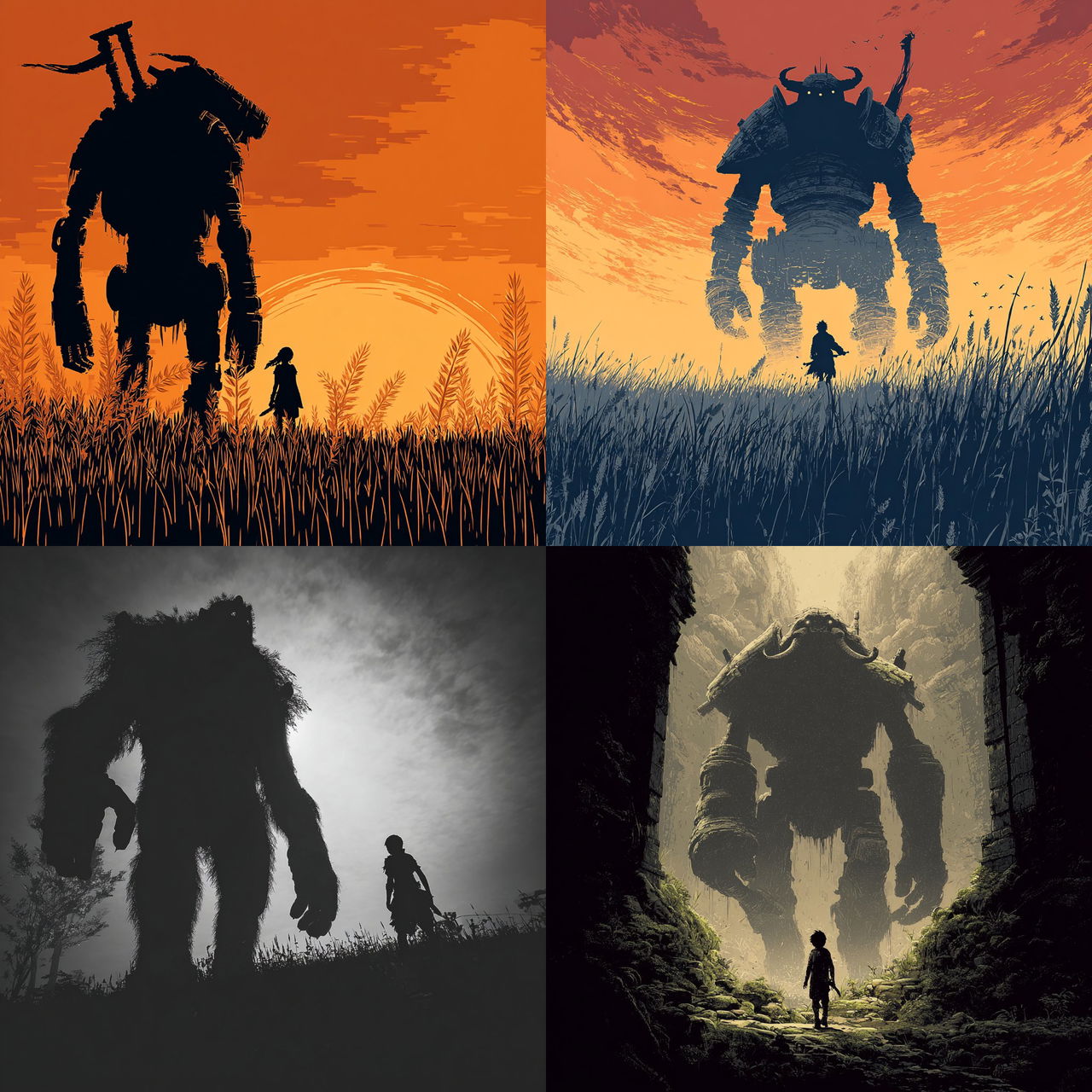 Shadow of the Colossus style, Midjourney V7, render 1 of 4