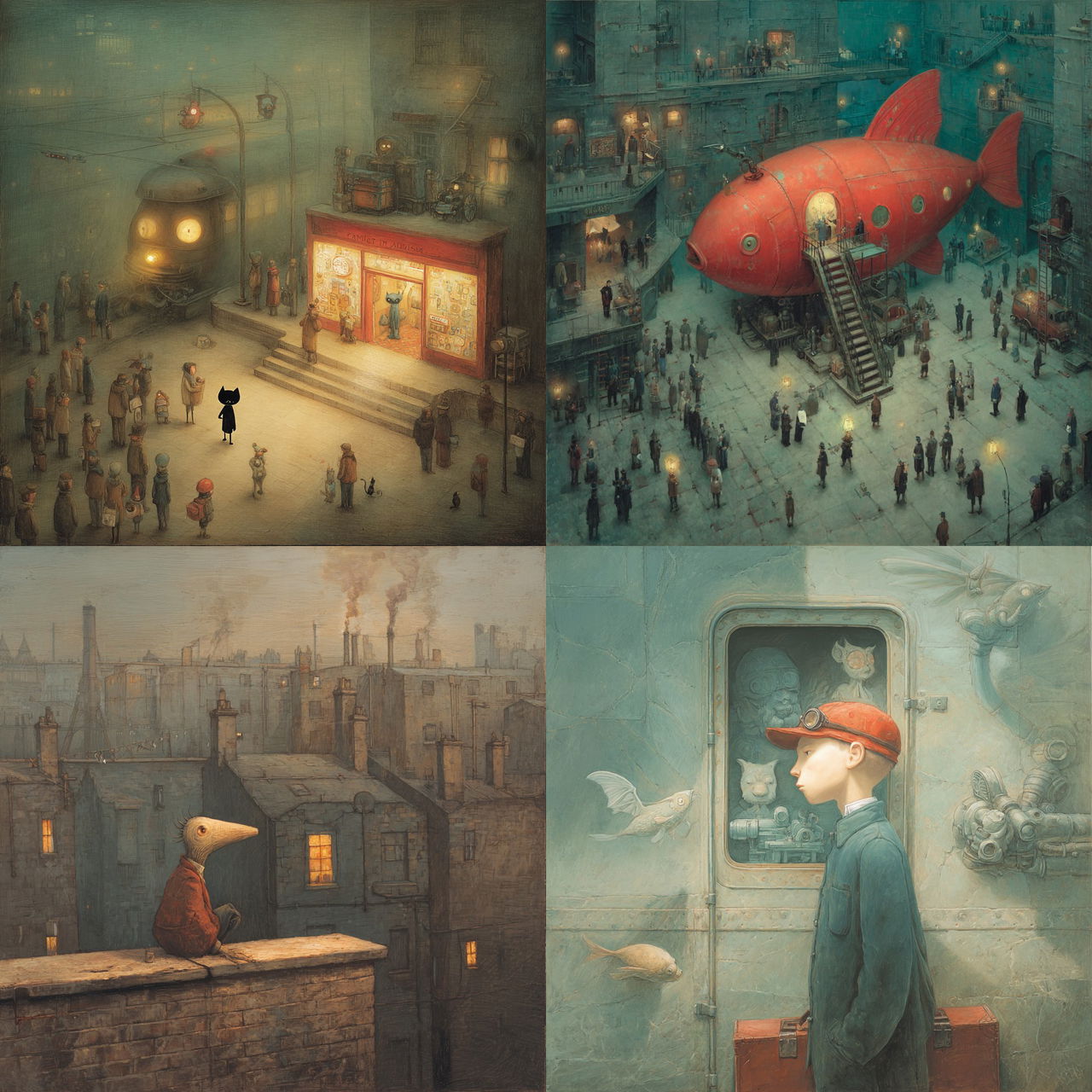Shaun Tan style, Midjourney V7, render 1 of 4