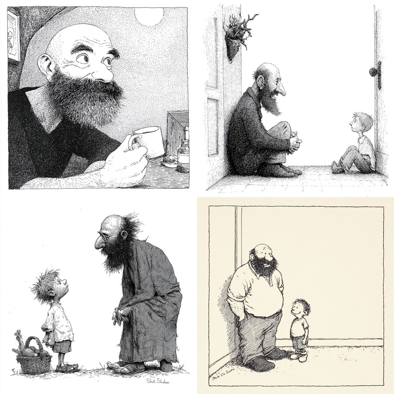 Shel Silverstein style, Midjourney V7, render 1 of 4