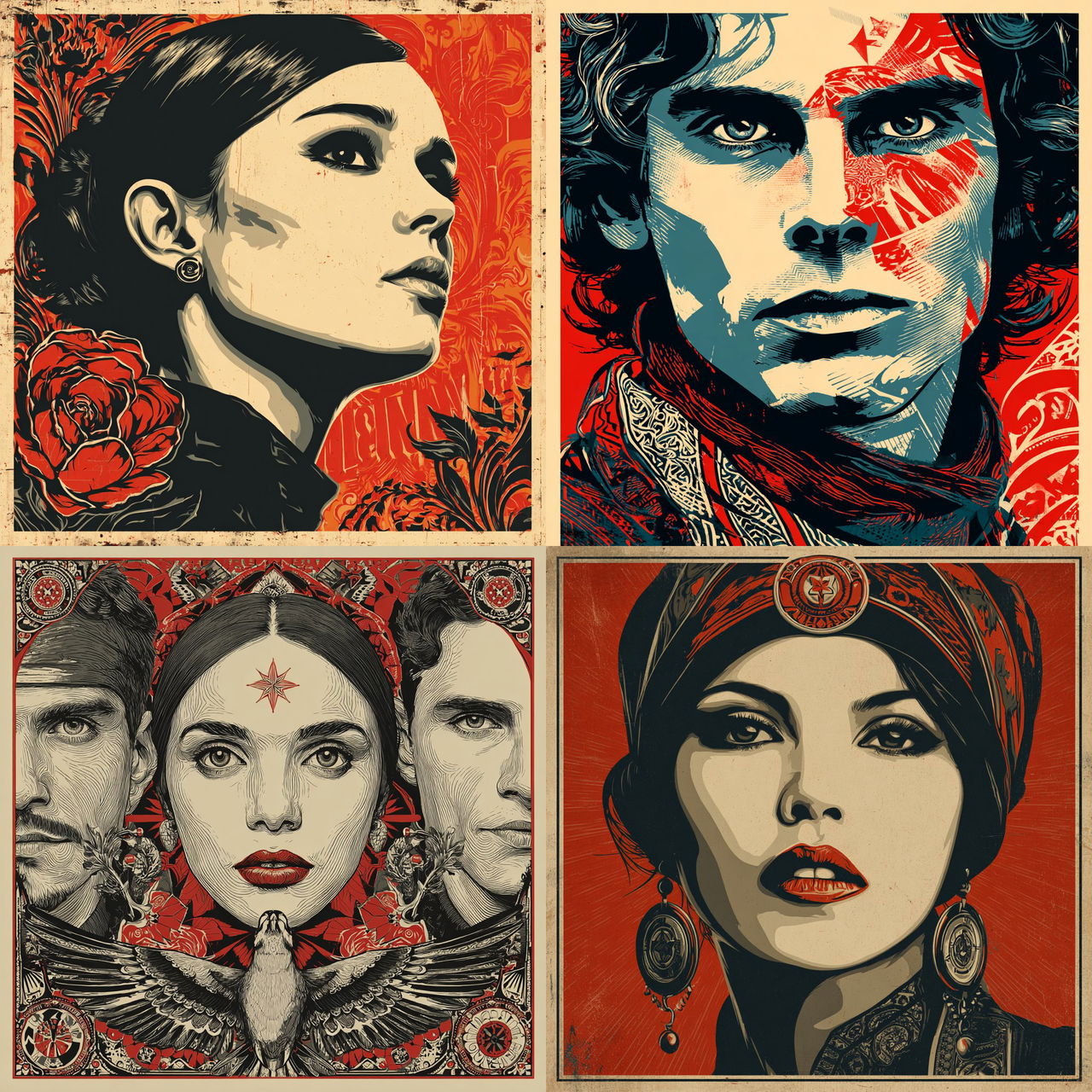 Shepard Fairey style, Midjourney V7, render 1 of 4