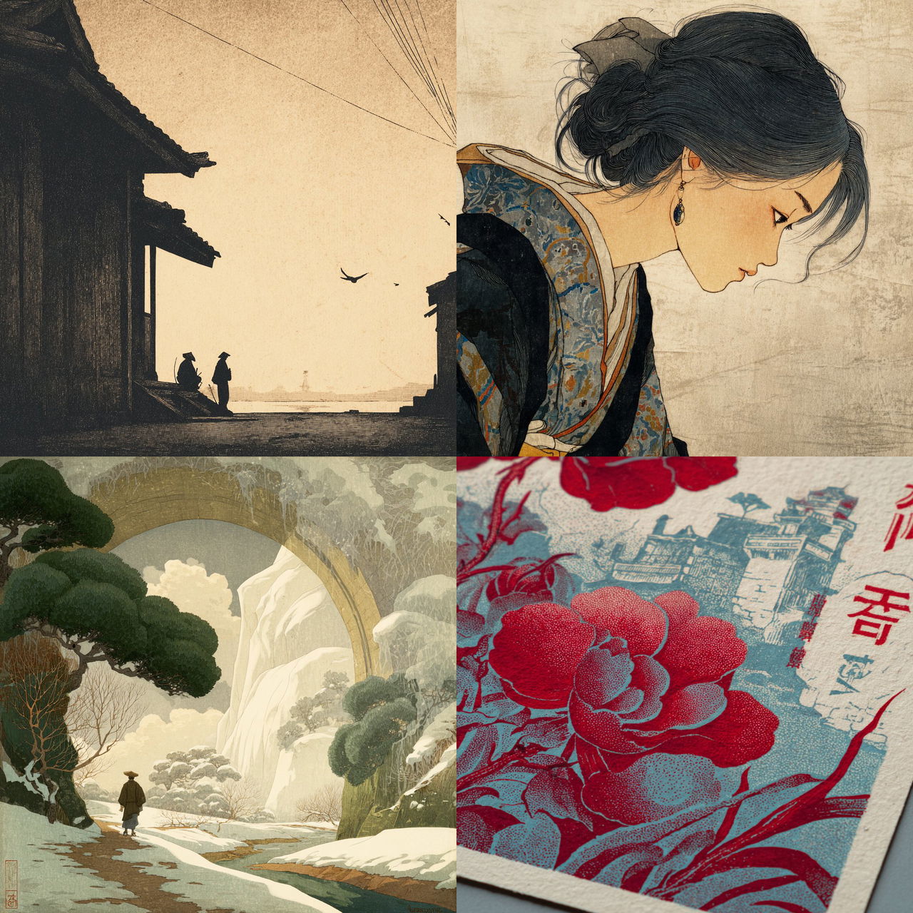 Shin hanga style, Midjourney V7, render 1 of 4