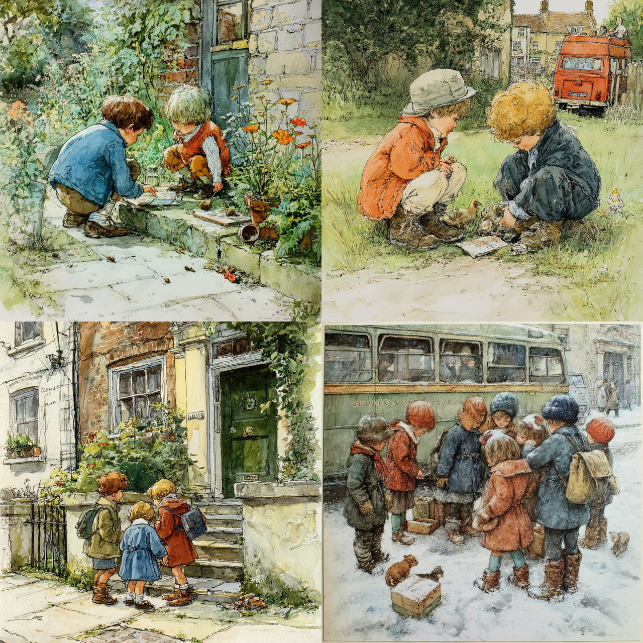 Shirley Hughes style, Midjourney V7, render 1 of 4