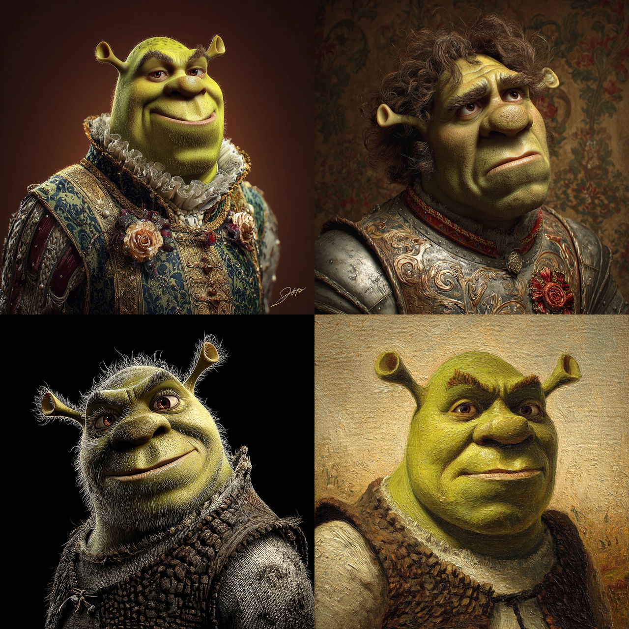 Shrek style, Midjourney V7, render 1 of 4