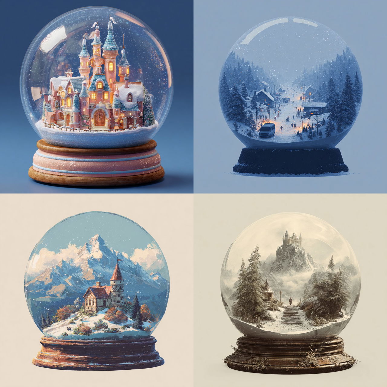 Snowglobe style, Midjourney V7, render 1 of 4