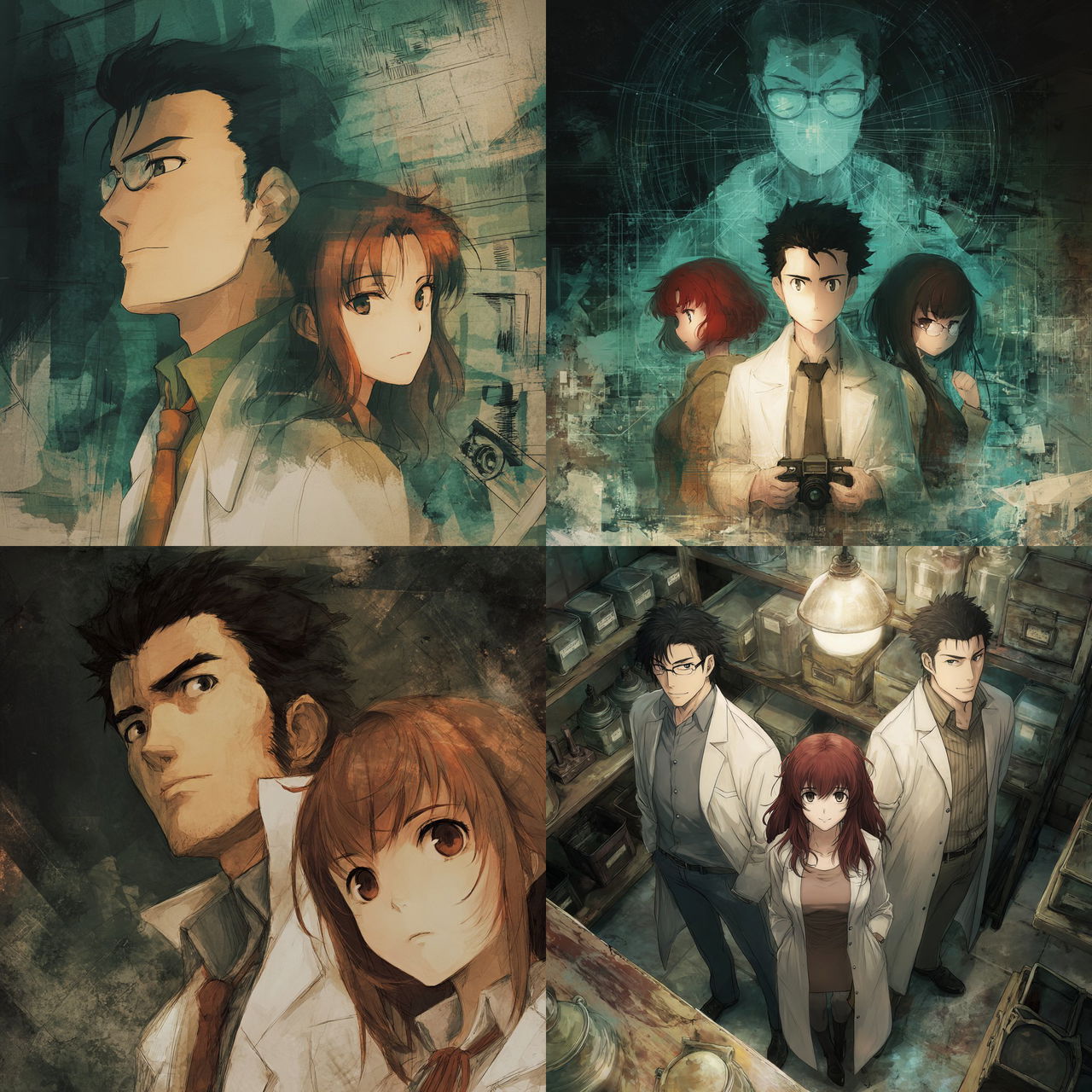 SteinsGate style, Midjourney V7, render 1 of 4