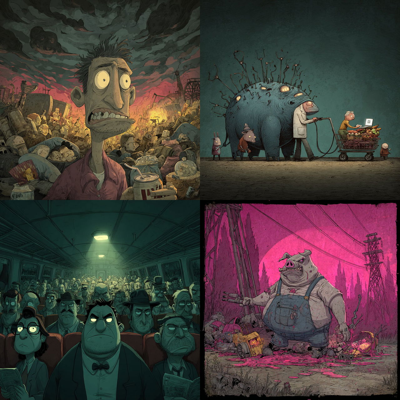 Steve Cutts style, Midjourney V7, render 1 of 4