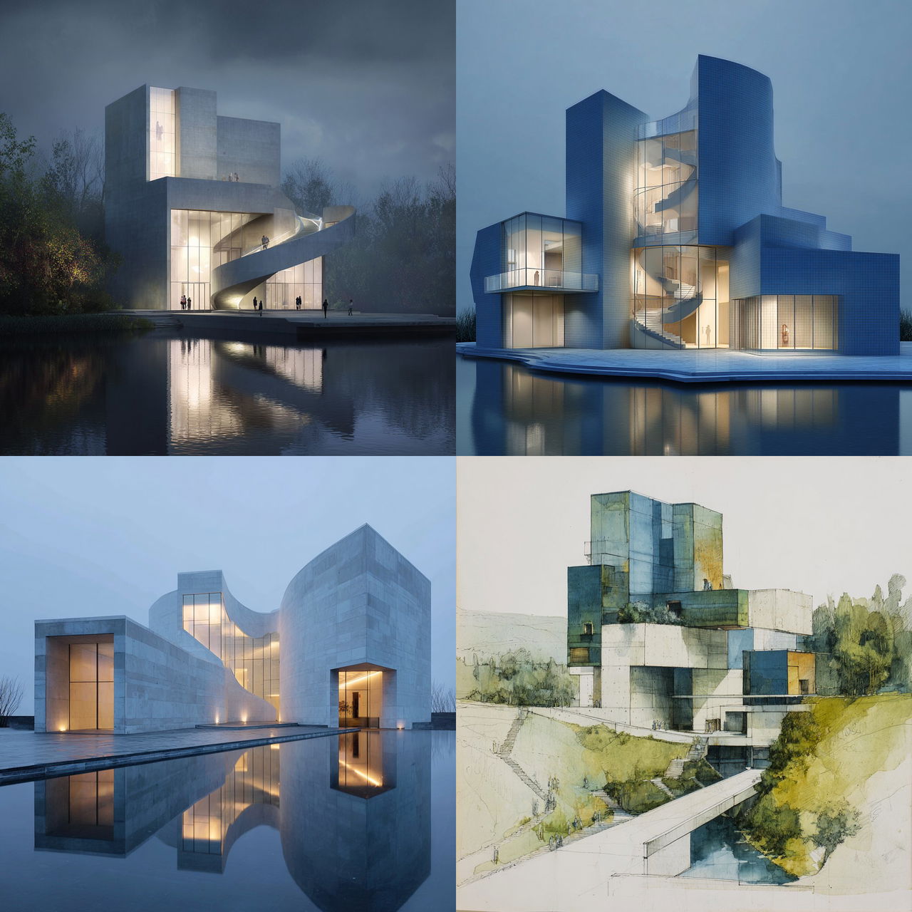 Steven Holl style, Midjourney V7, render 1 of 4