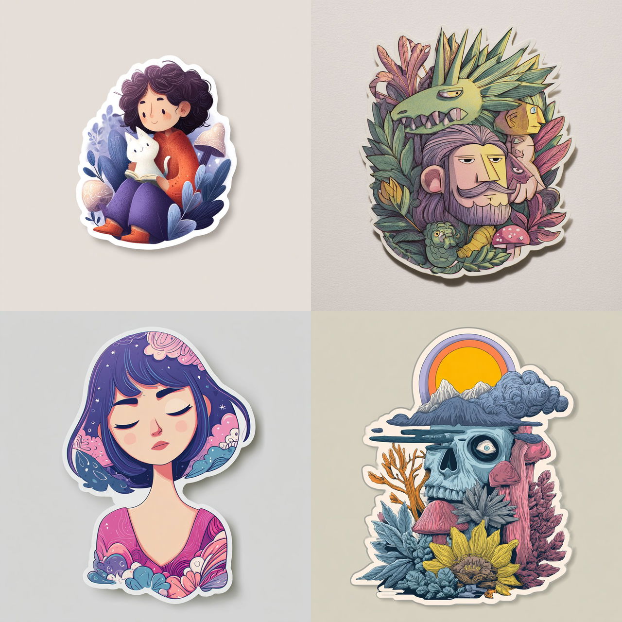 Sticker illustration style, Midjourney V7, render 1 of 4