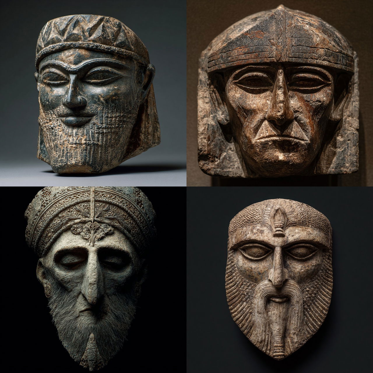 Sumerian death mask style, Midjourney V7, render 1 of 4