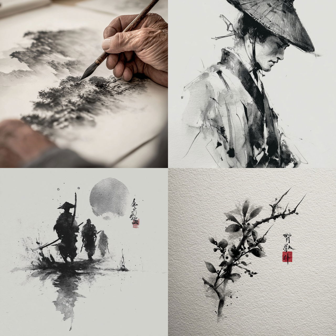 Sumi-e drawing style, Midjourney V7, render 1 of 4
