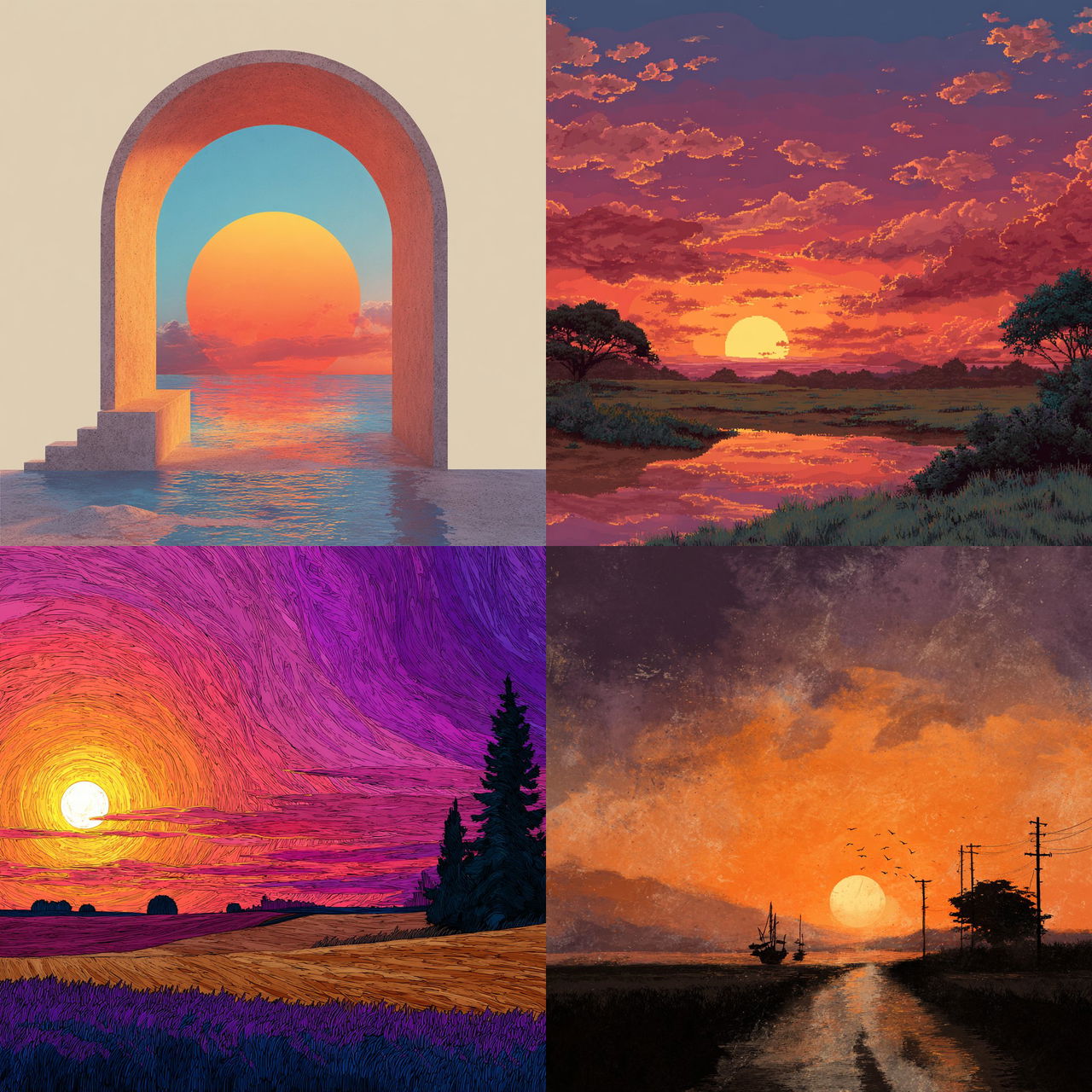 Sunset style, Midjourney V7, render 1 of 4