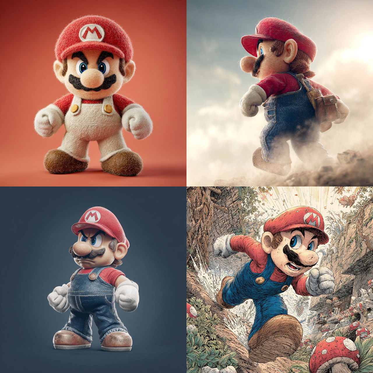 Super Mario style, Midjourney V7, render 1 of 4