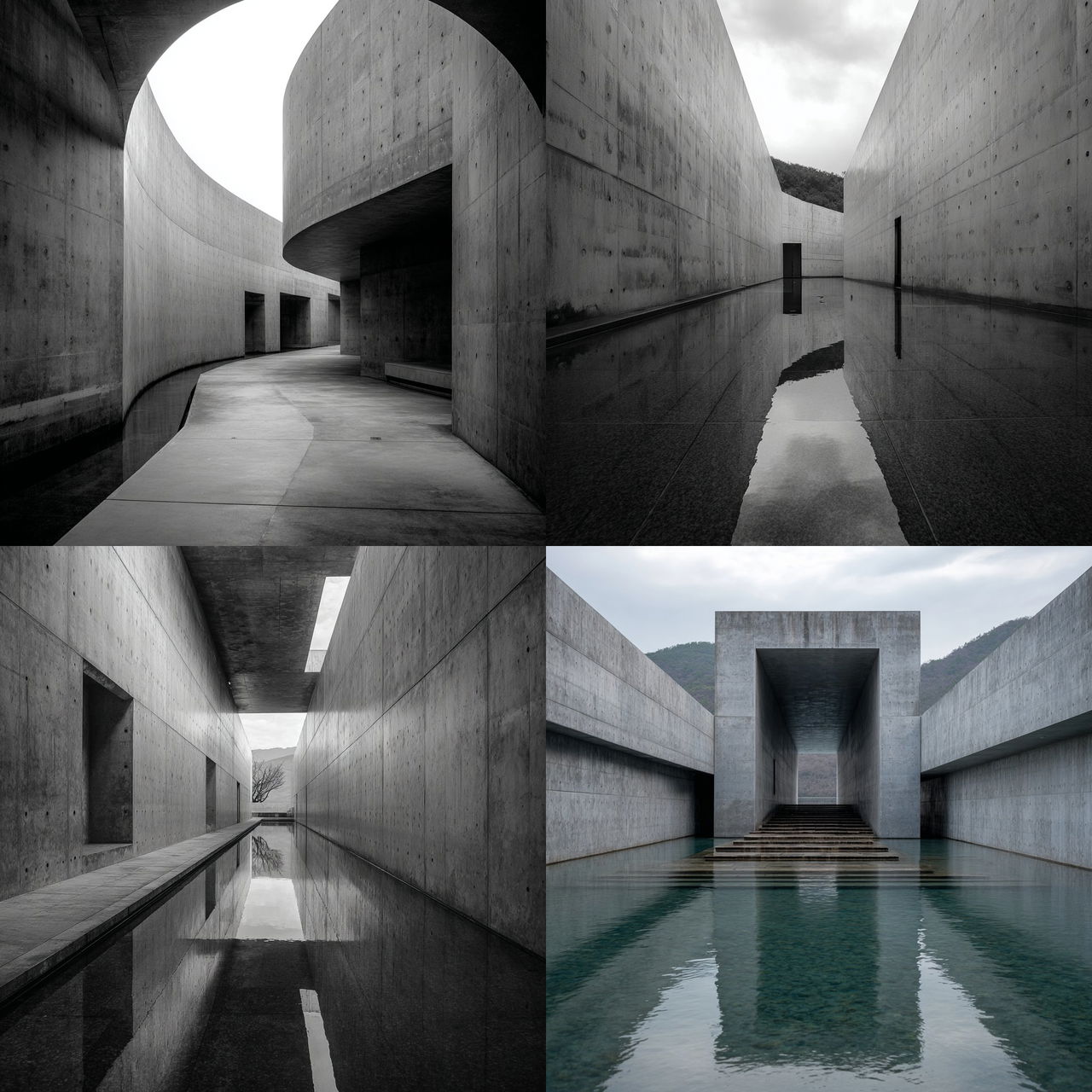 Tadao Ando style, Midjourney V7, render 1 of 4