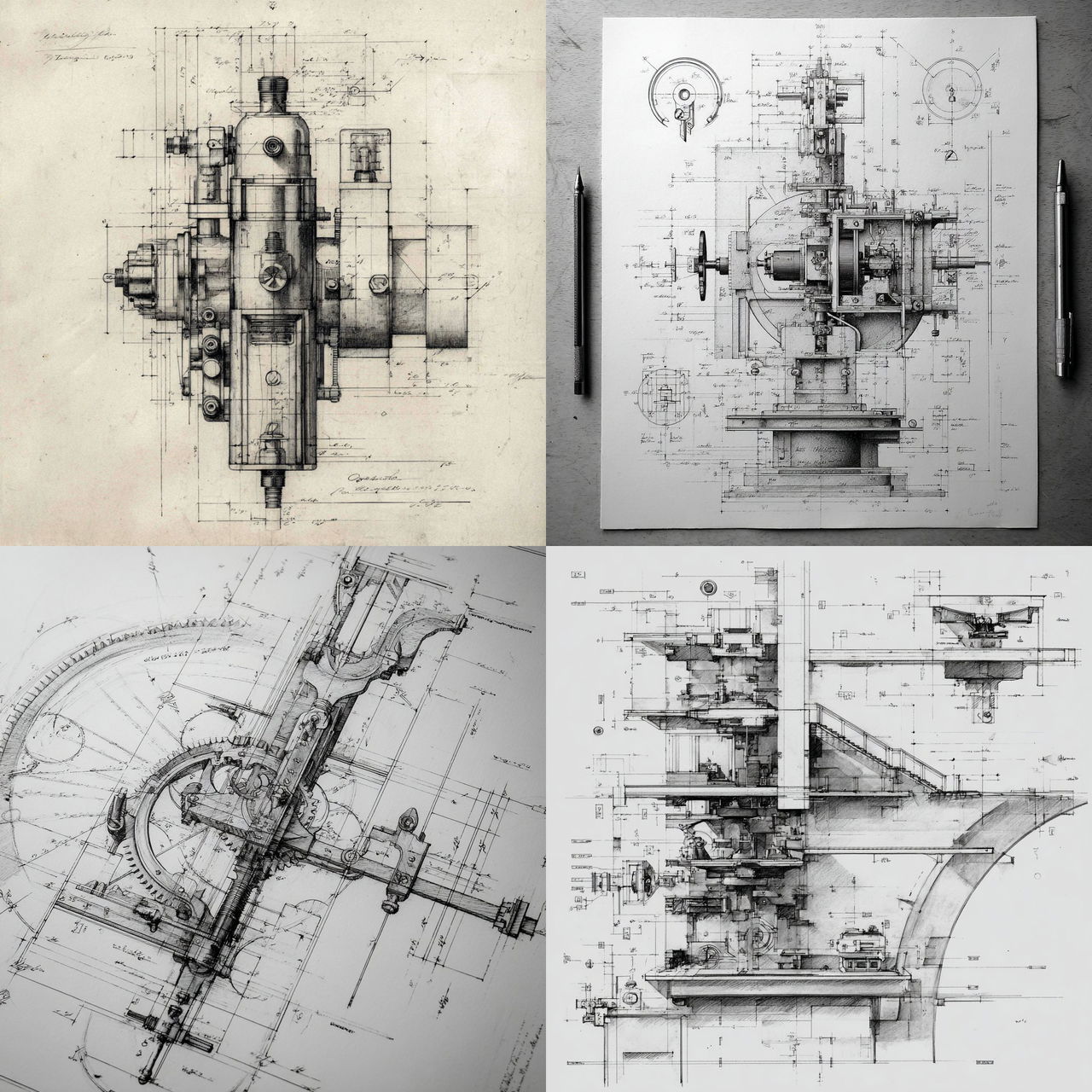 Technical drawing style, Midjourney V7, render 1 of 4