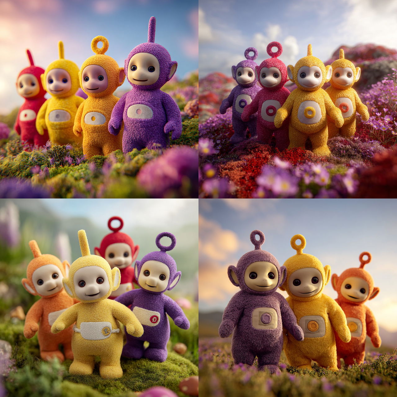 Teletubbies style, Midjourney V7, render 1 of 4