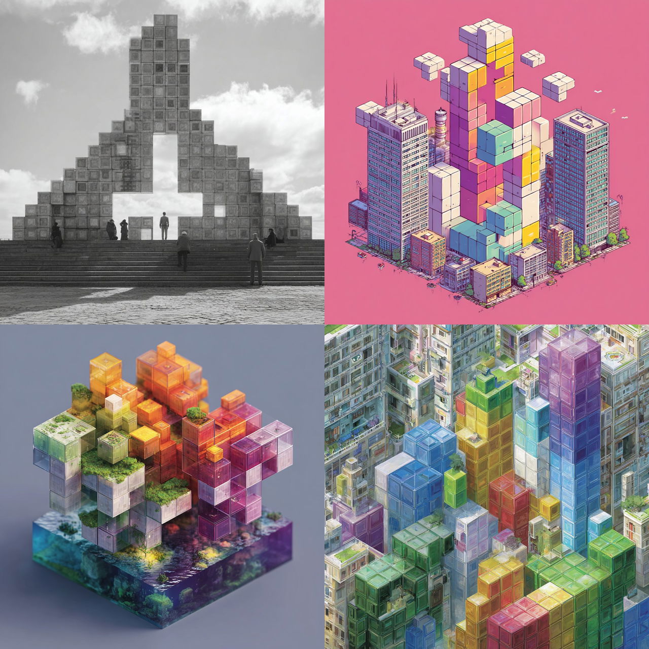 Tetris style, Midjourney V7, render 1 of 4
