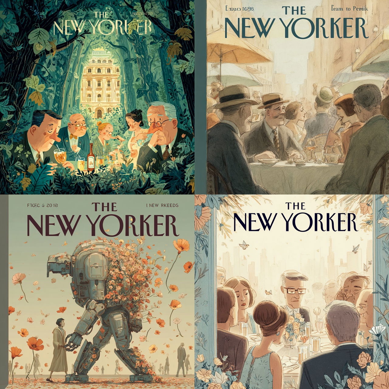The New Yorker magazine style, Midjourney V7, render 1 of 4