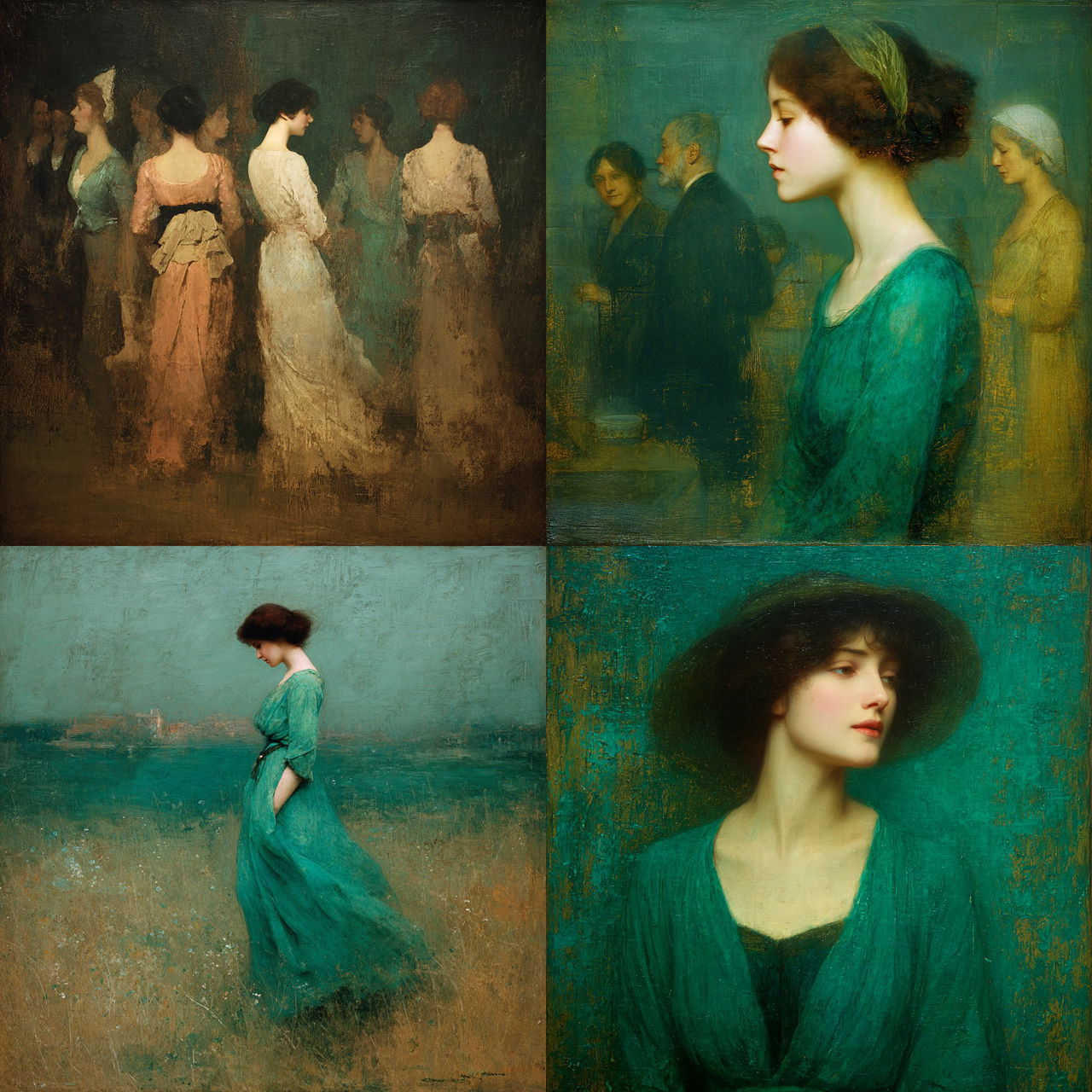 Thomas Dewing style, Midjourney V7, render 1 of 4