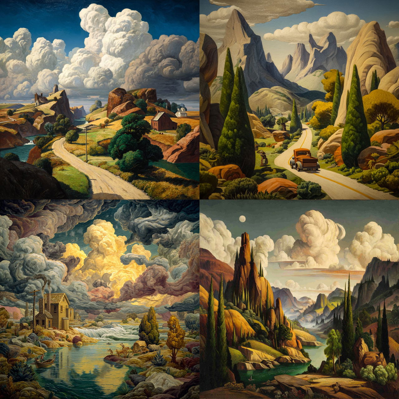 Thomas Hart Benton style, Midjourney V7, render 1 of 4