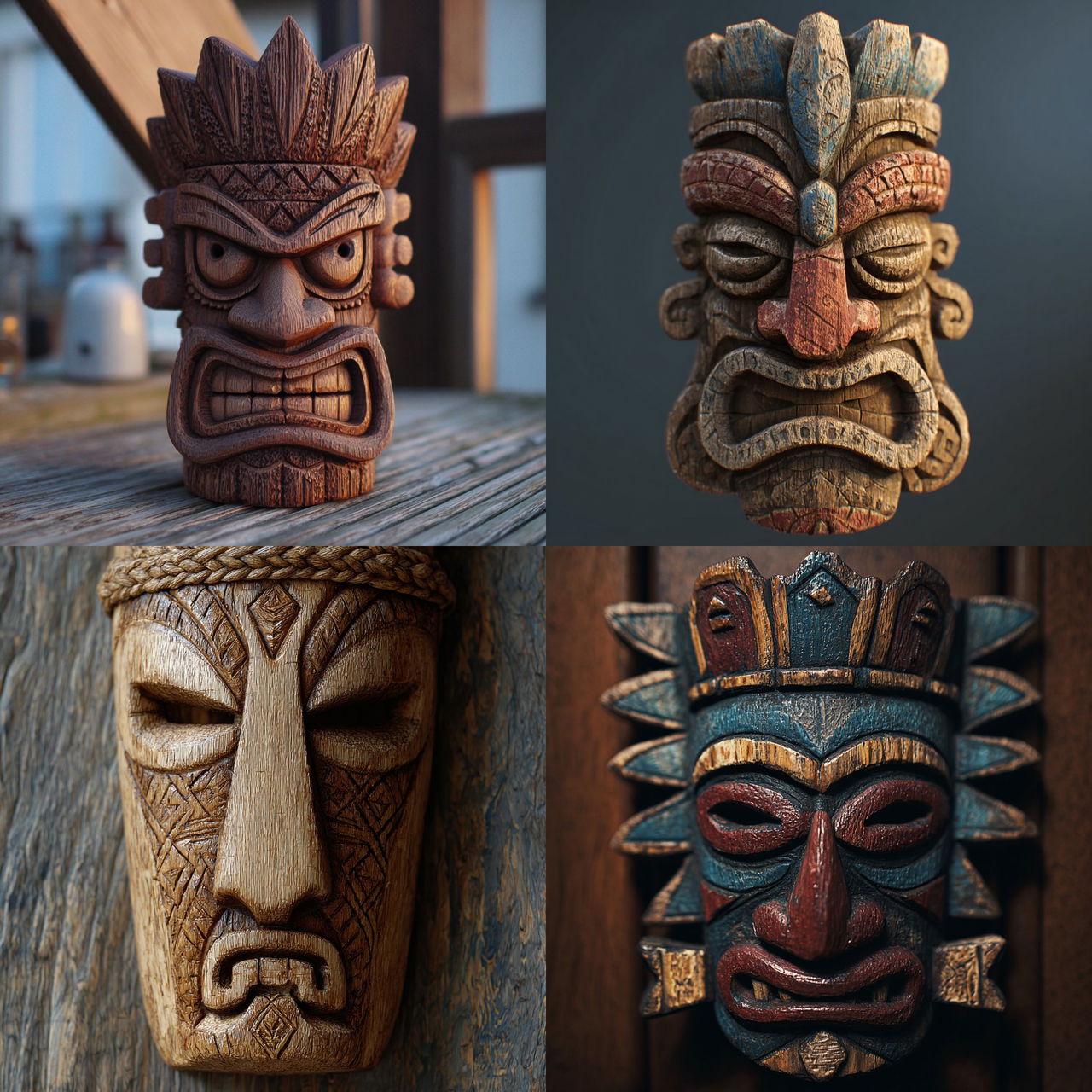 Tiki mask style, Midjourney V7, render 1 of 4