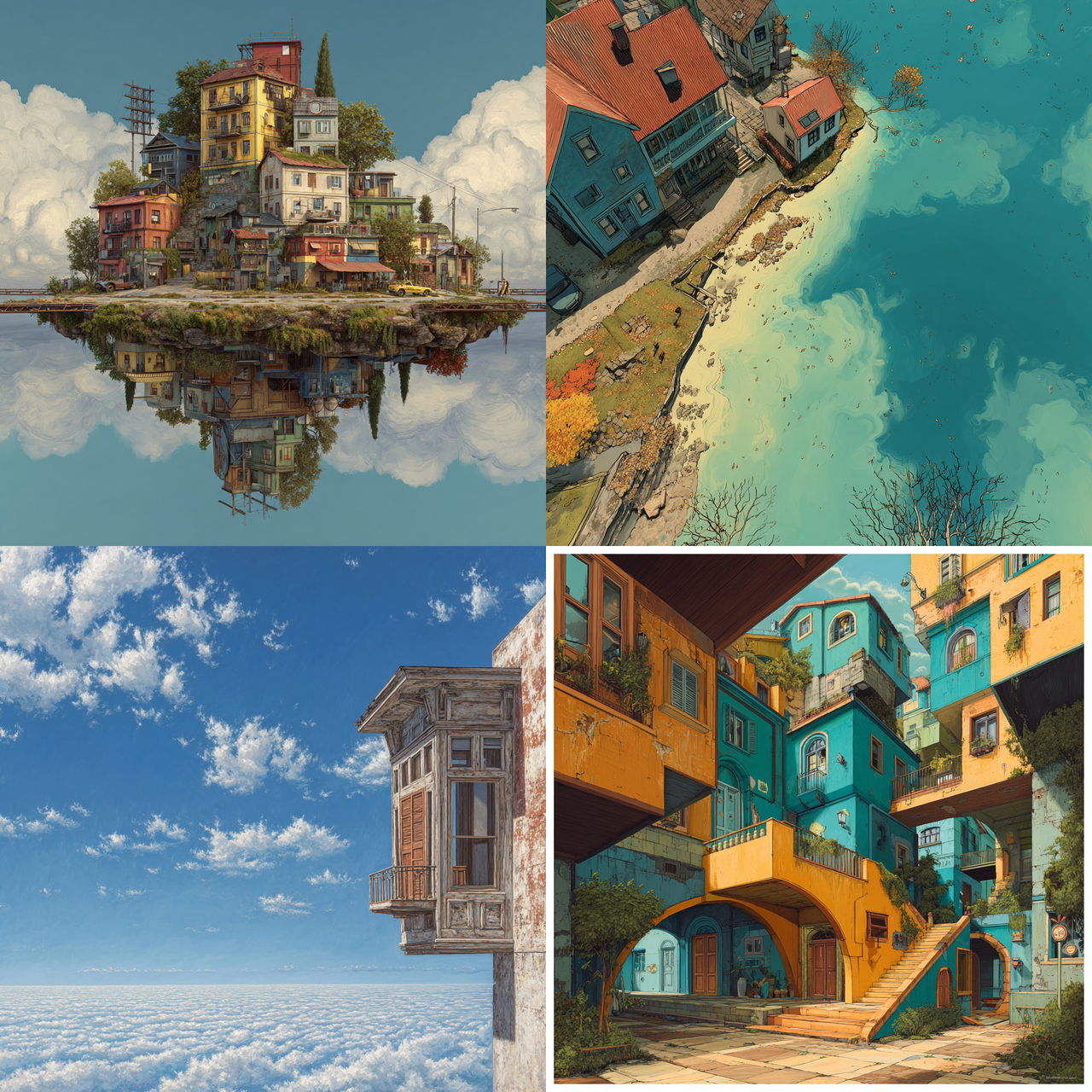 Tilted view style, Midjourney V7, render 1 of 4