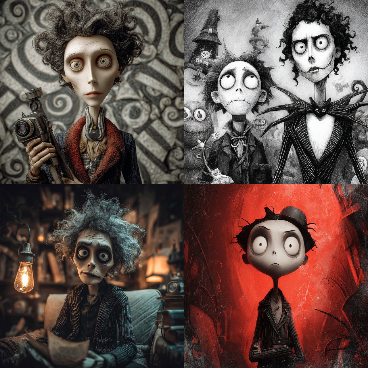Tim Burton style, Midjourney V7, render 1 of 4