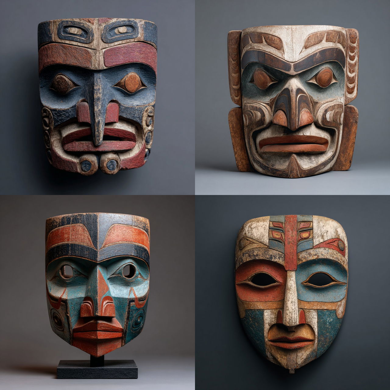 Tlingit mask style, Midjourney V7, render 1 of 4