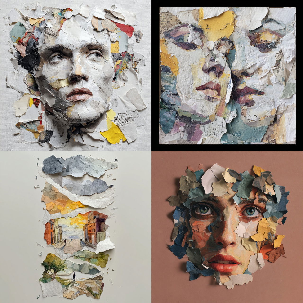 Torn paper collage style, Midjourney V7, render 1 of 4