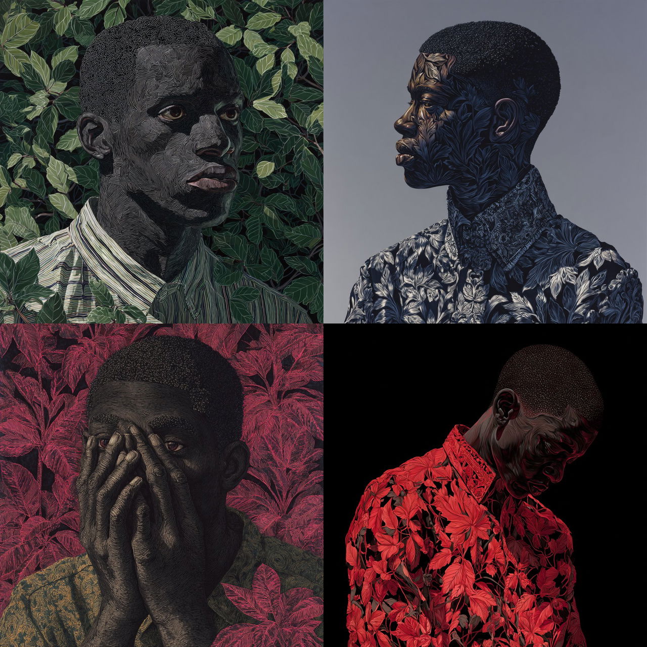 Toyin Ojih Odutola style, Midjourney V7, render 1 of 4