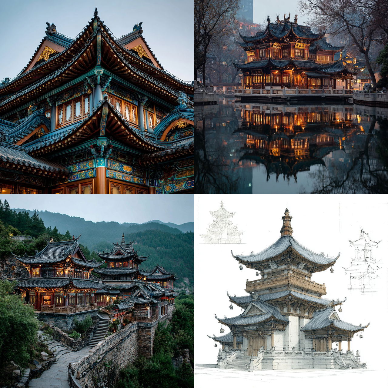 Traditional Chinese architecture style, Midjourney V7, render 1 of 4