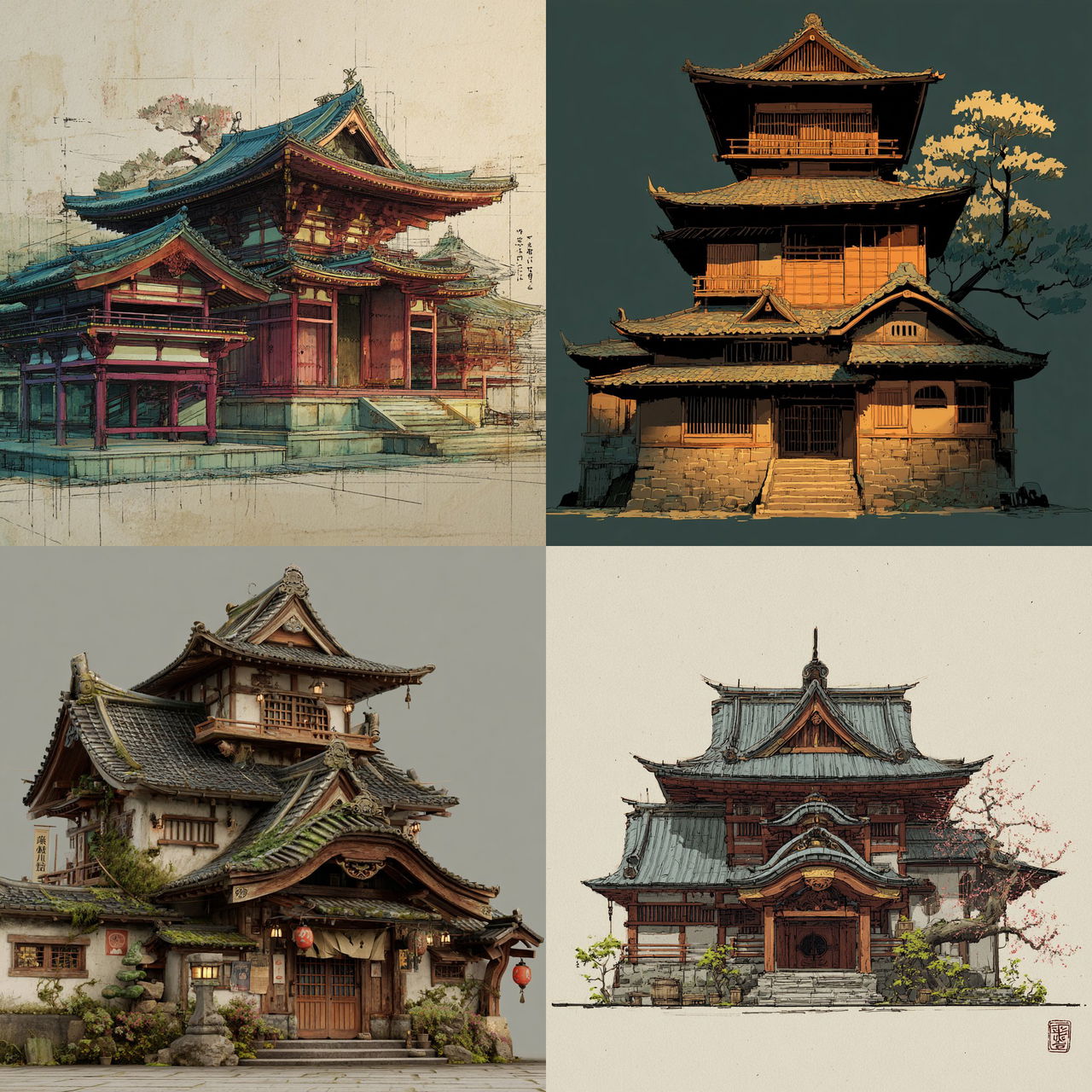 Traditional Japanese architecture style, Midjourney V7, render 1 of 4
