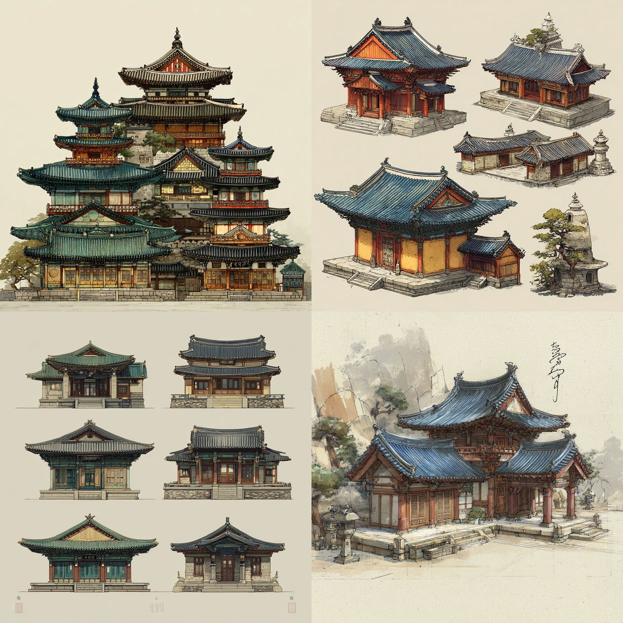 Traditional Korean architecture style, Midjourney V7, render 1 of 4