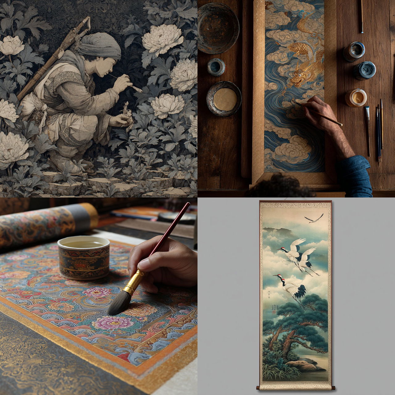 Traditional Scroll Painting style, Midjourney V7, render 1 of 4