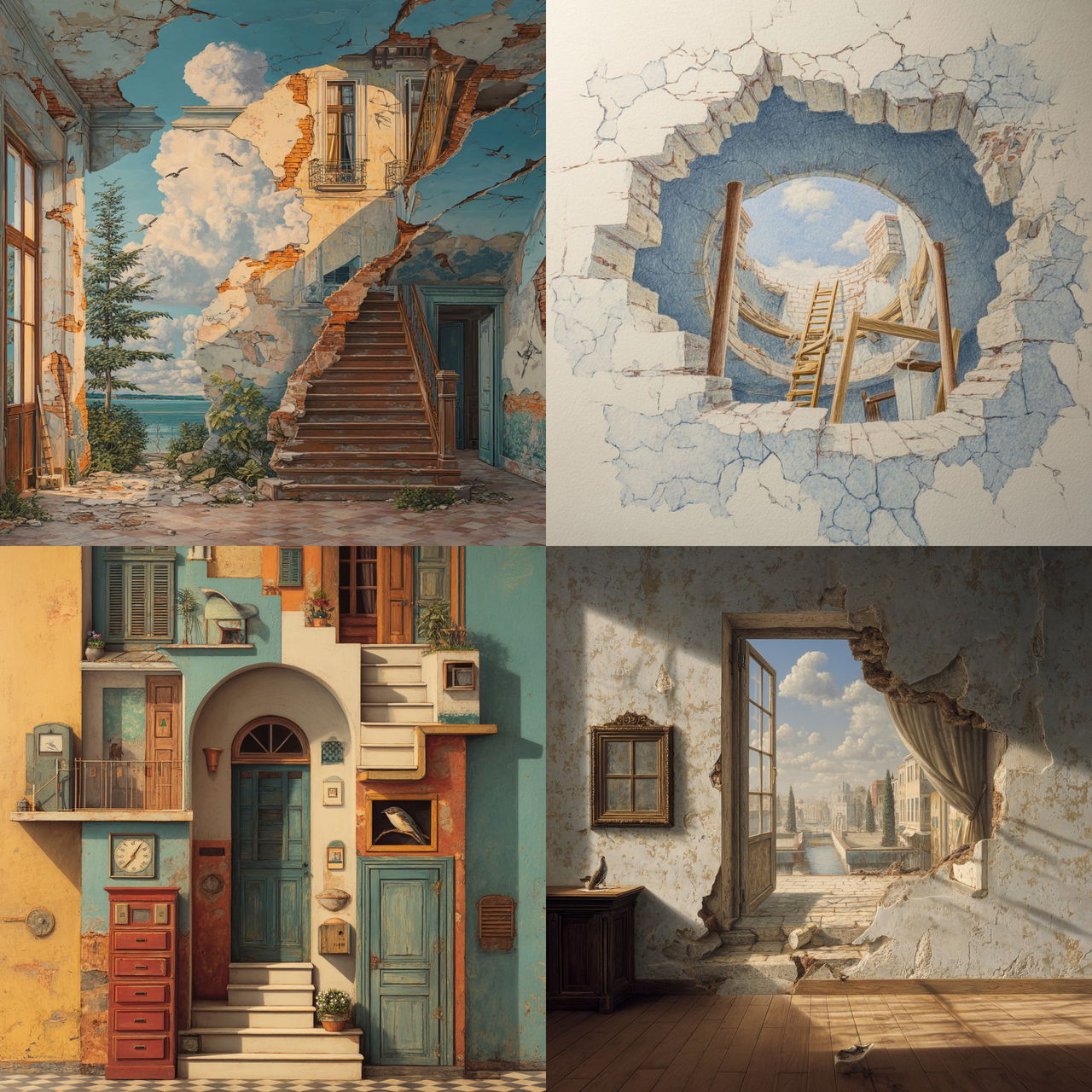 Trompe l'oeil style, Midjourney V7, render 1 of 4