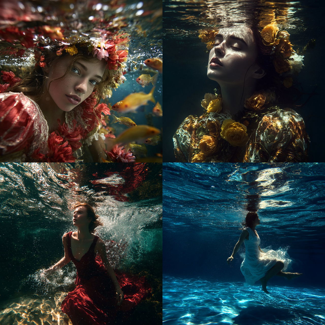 Underwater photography style, Midjourney V7, render 1 of 4