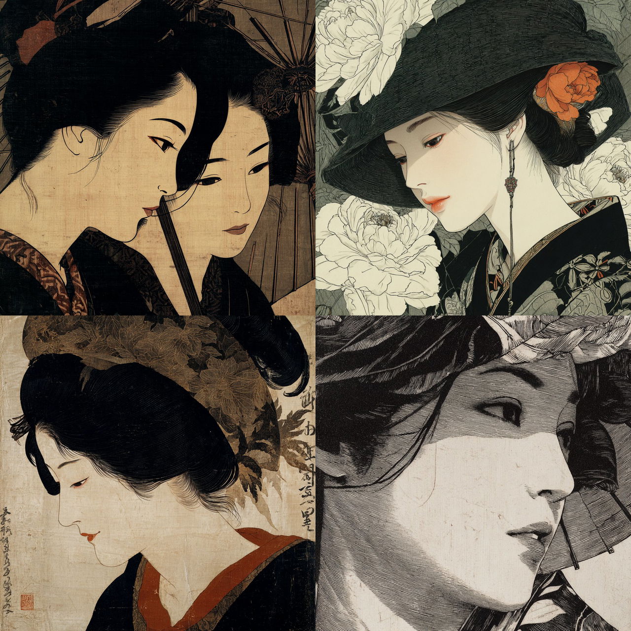 Utamaro style, Midjourney V7, render 1 of 4
