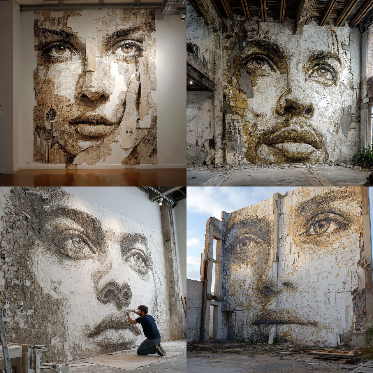 Vhils style, Midjourney V7, render 1 of 4