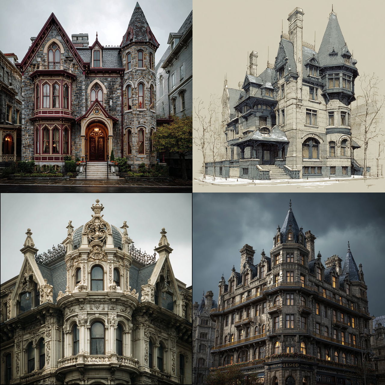 Victorian architecture style, Midjourney V7, render 1 of 4