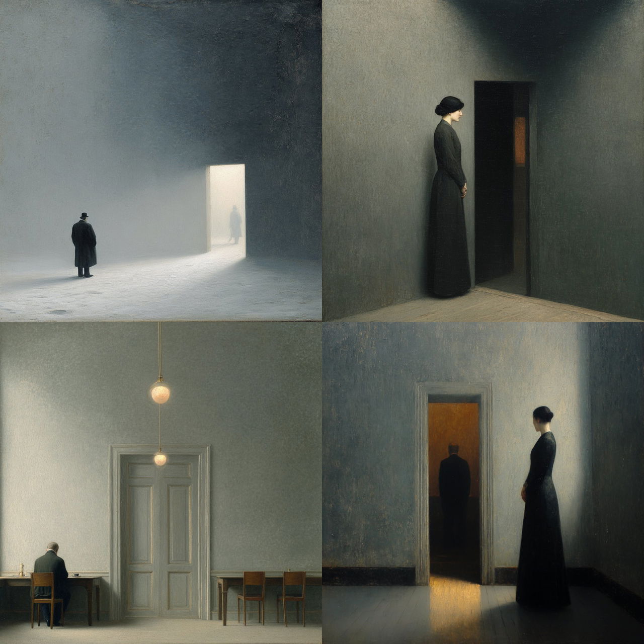 Vilhelm Hammershoi style, Midjourney V7, render 1 of 4
