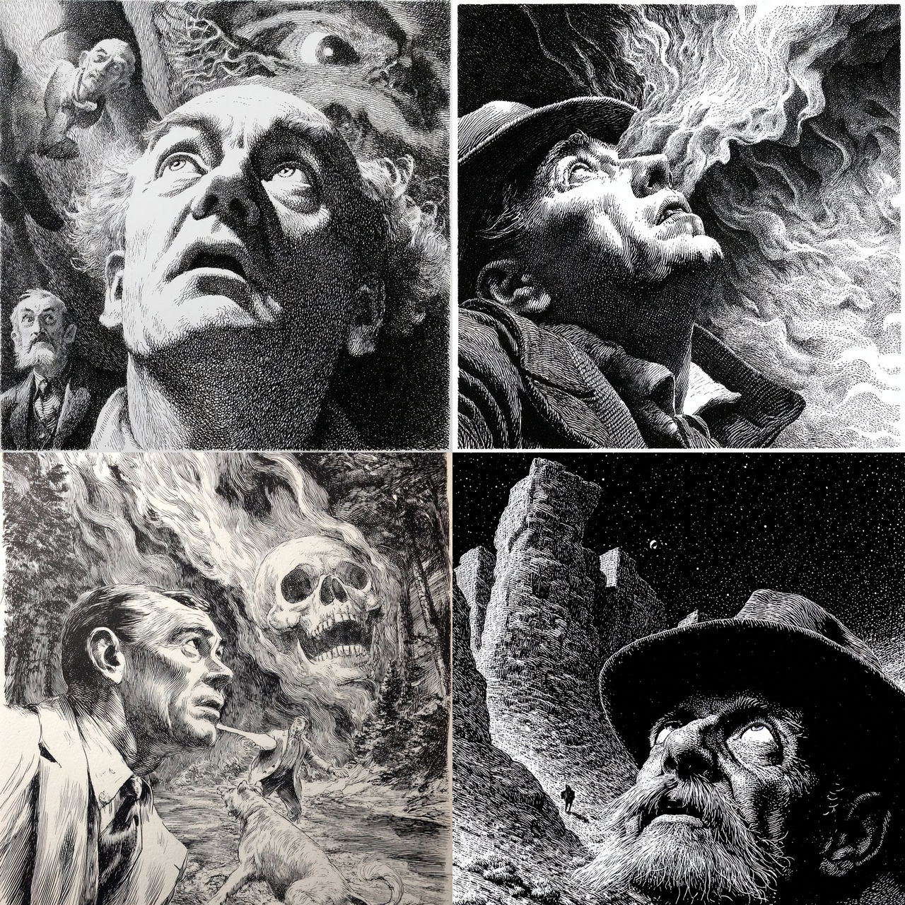 Virgil Finlay style, Midjourney V7, render 1 of 4