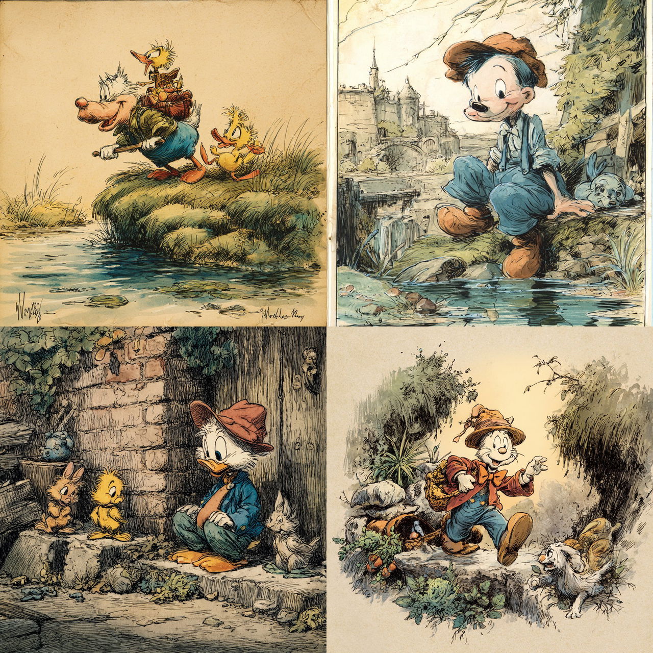Walt Kelly style, Midjourney V7, render 1 of 4