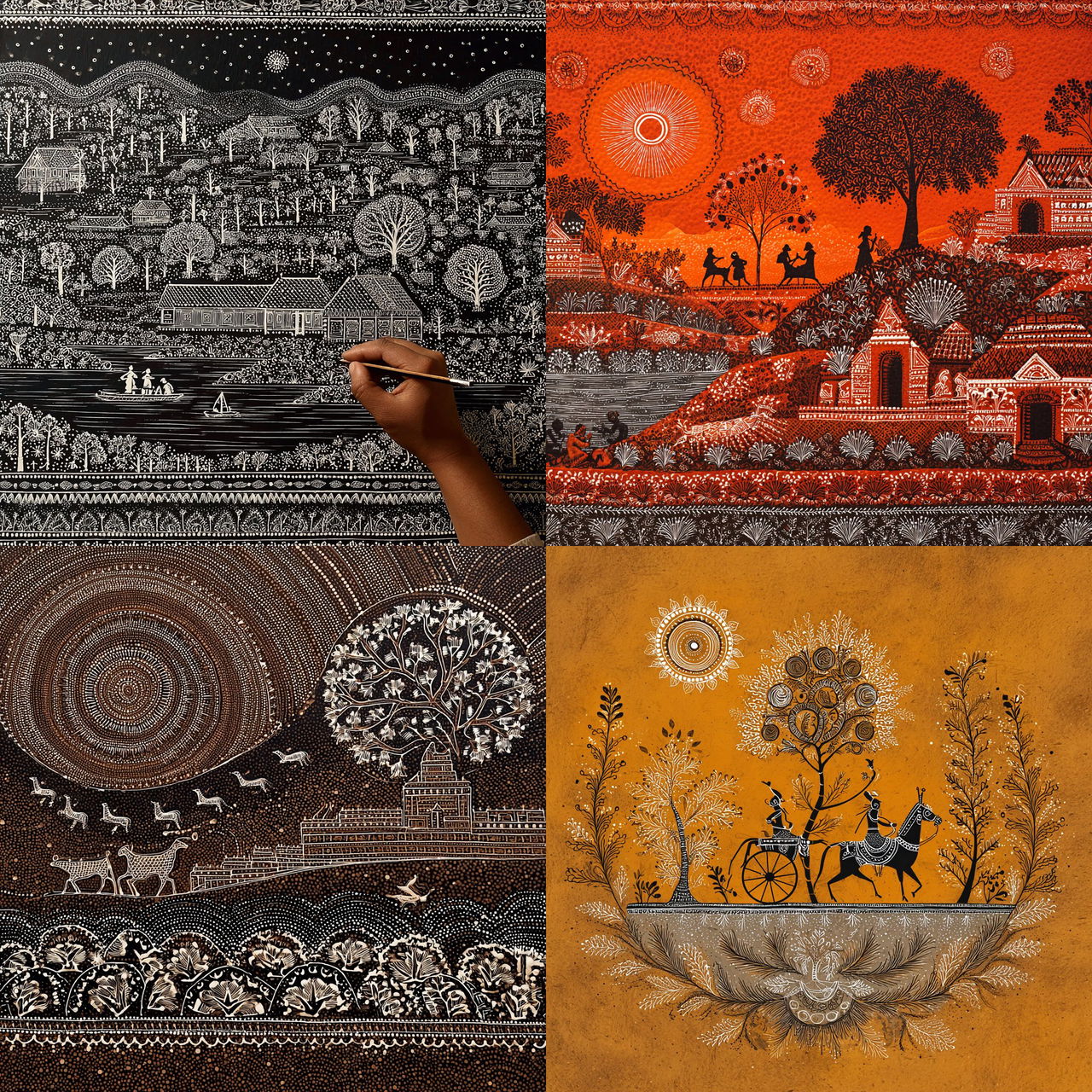Warli painting style, Midjourney V7, render 1 of 4