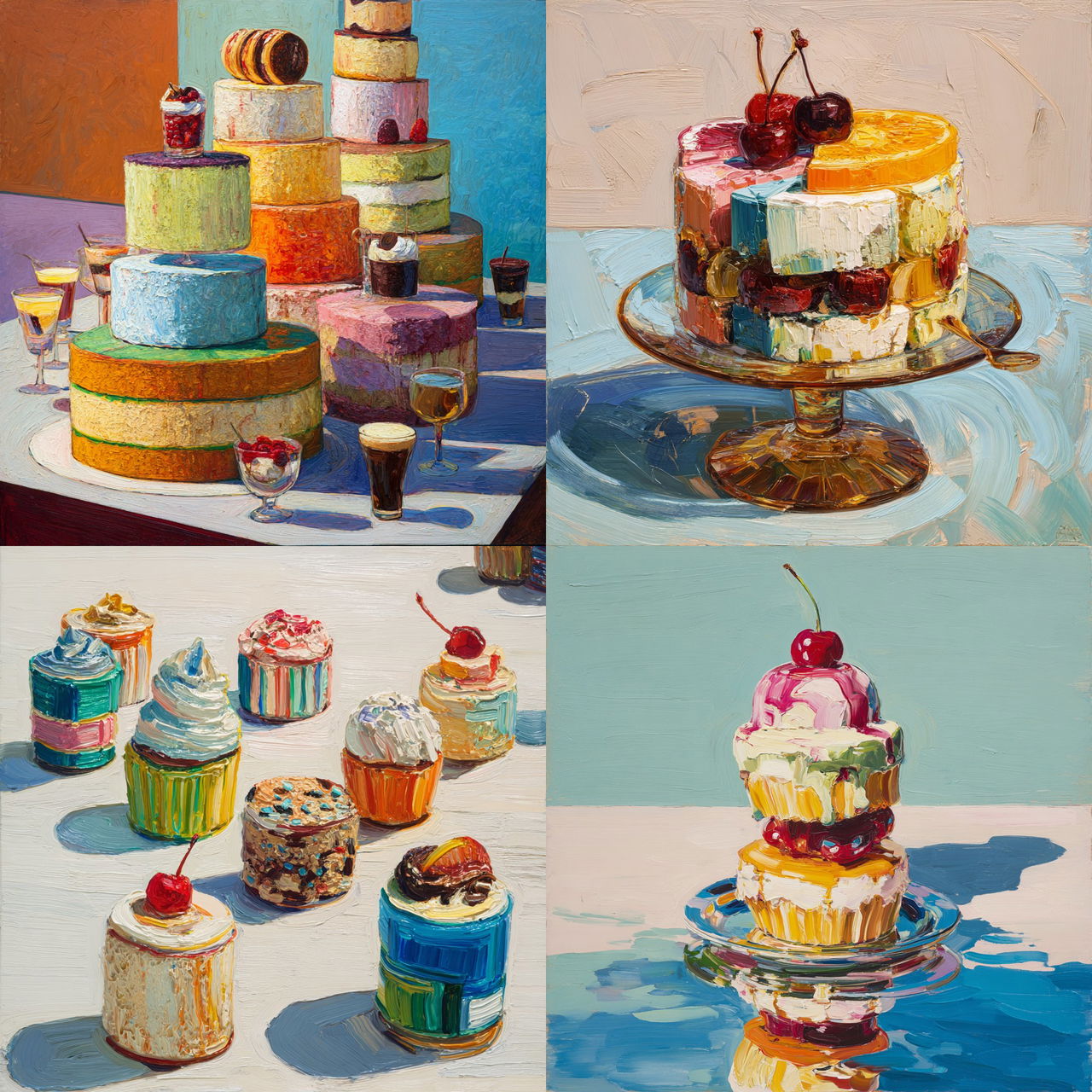 Wayne Thiebaud style, Midjourney V7, render 1 of 4