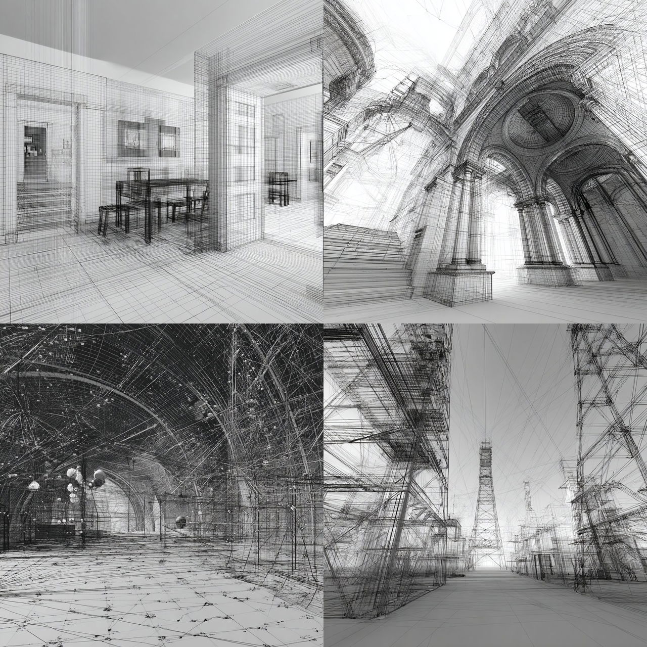 Wireframe style, Midjourney V7, render 1 of 4