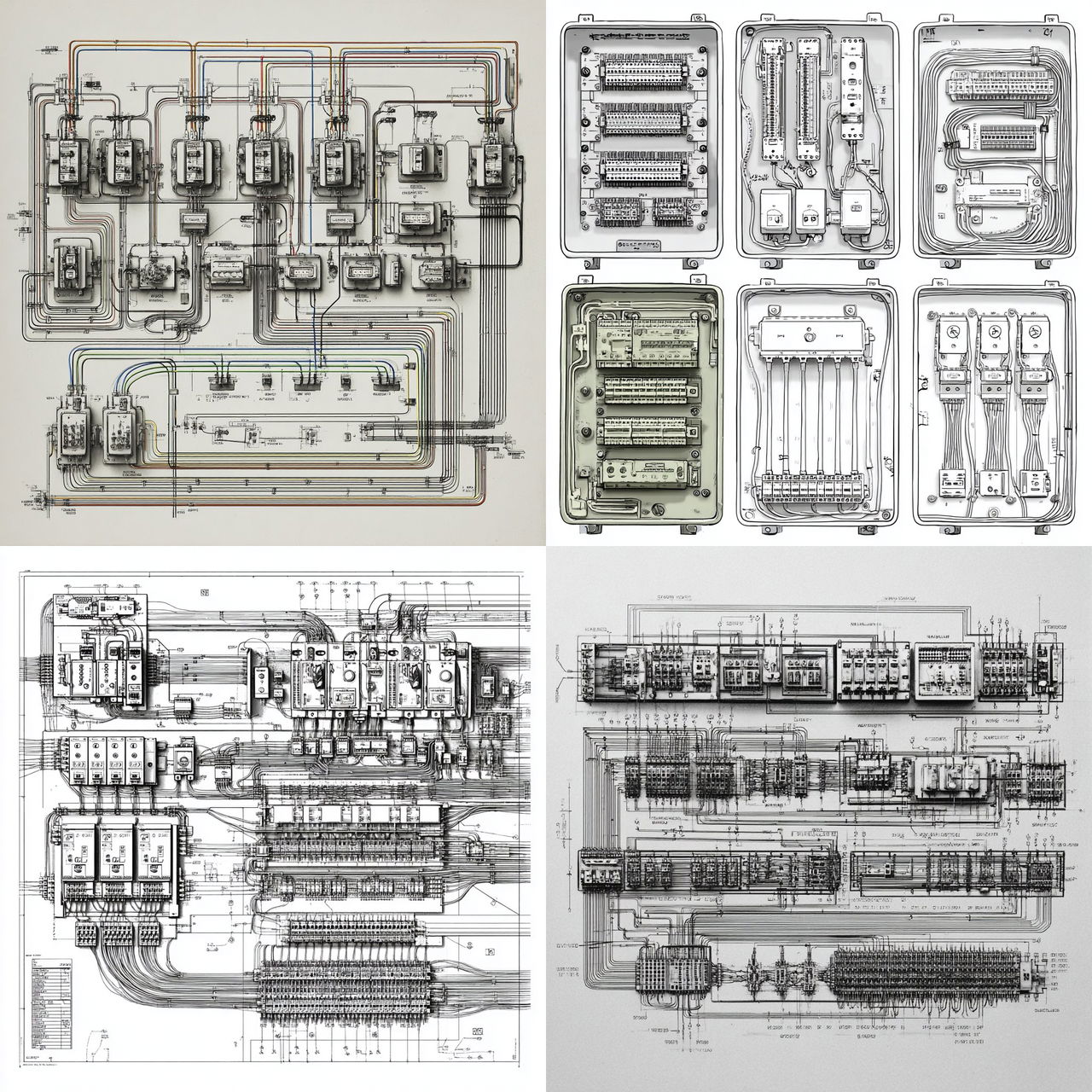 Wiring diagrams style, Midjourney V7, render 1 of 4