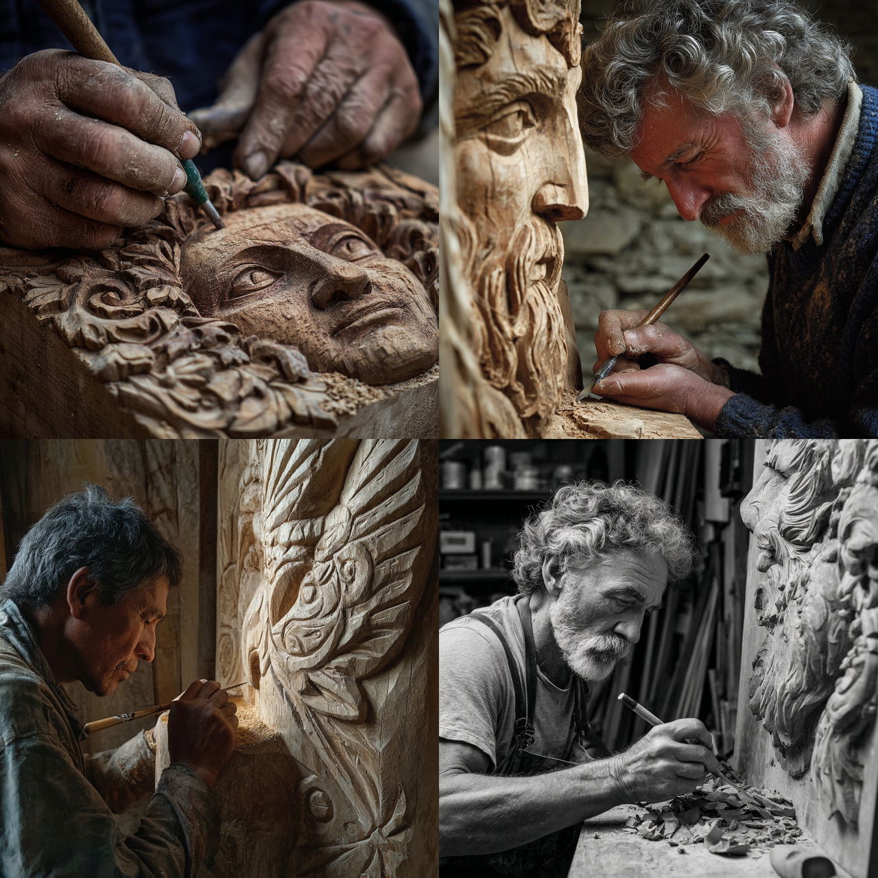 Wood carving style, Midjourney V7, render 1 of 4