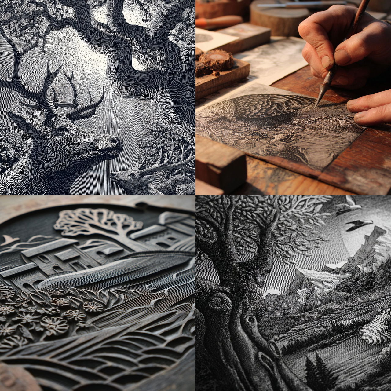 Wood engraving style, Midjourney V7, render 1 of 4